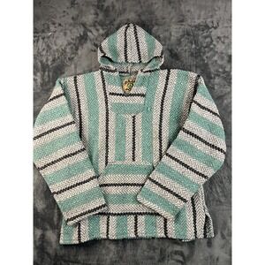 Baja Joe Mint Green & Gray Woven Striped Pullover Baja Hoodie - Size XL